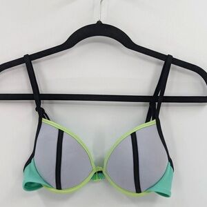 Victoria's Secret Swim Top Women's 34B Gray Mint Green Colorblock Lightly Padded
